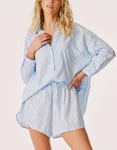 Camisas Casuales de Verano para Mujer, Estampado de Cebra, Sexy, Corte Holgado, Cuello Pulido, Botones Frontales Funcionales, 100% Algodón - Product Image 1