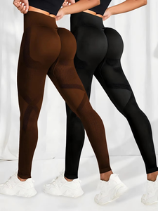 Leggings de yoga taille haute ceinture élastique longue longueur pour les vêtements de sport de fitness à haute élasticité de couleur unie pour femmes - Product Image 5