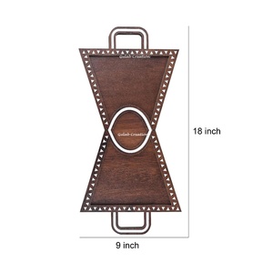 Plateau de service rectangulaire en bois de style moderne à motif géométrique fait main, idéal pour les collations, les desserts, les fêtes et les cadeaux – Artisanat en bois - Product Image 3