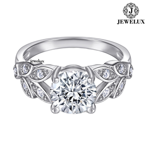 แหวนหมั้นเพชรทรงกลมชุบโรเดียมเงินแท้ 925 สำหรับผู้หญิงจาก Jewelux ดีไซน์ดอกไม้คลาสสิกแบบฝังเพชร - Product Image 2