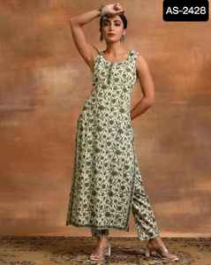 Ropa étnica india de algodón con estampado digital, Kurtis elegantes sin mangas con Pent para uso informal y diario, conjunto de Kurtis simples - Product Image 3