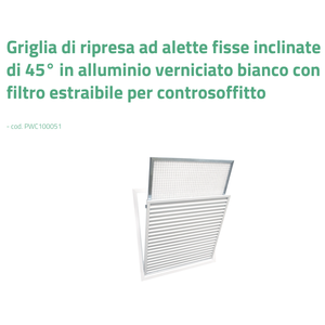 Grille de retour en aluminium Tecnosystemi à 45 lames fixes inclinées, filtre amovible pour systèmes CVC, registres de plafond faciles à installer - Product Image 2