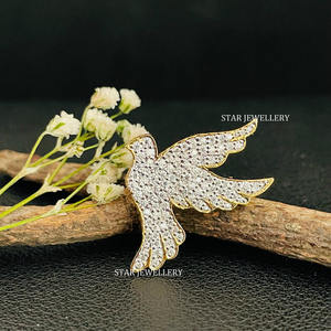 14K Or Massif Naturel Diamant Hirondelle Pendentif Fine Jewelry. - Product Image 1