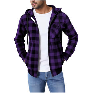 Warm Solid Knitted <b>Hoodie</b> Jacket for Men in Purple Black Cozy <b>Quilted</b> Design Windproof Eco-Friendly Crafted Soft Spandex/Cotton - Product Image 4