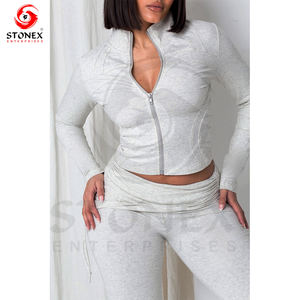 Conjuntos de invierno Conjunto de chándal Cremallera con pantalones acampanados Crop para mujer Ropa de mujer de dos piezas - Product Image 1