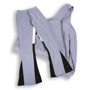 Trajes de jogging personalizados para hombre, traje de sudor lavado con ácido, sudadera con cremallera y pantalones de chándal, conjunto de chándal con estampado de hojaldre acampanado - Product Image 1