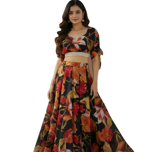 Lehenga Choli de Piel Sintética de Primera Calidad con Estampado Floral de Estilo Occidental para Niños, Traje de Diseñador Especial para Bodas - Product Image 1
