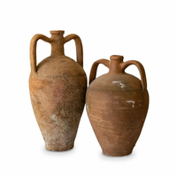 Vases rustiques en terre cuite rouge écologiques vintage à deux poignées, 23 pouces H x 14 pouces D, boîte de rangement étanche fabriquée en Inde, décoration