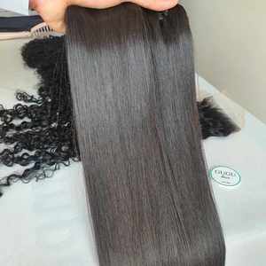 Paquetes de cabello humano de 16 pulgadas Vietnam Bone Straight Super Double Drawn Raw Hair con cierre de encaje HD - Product Image 4