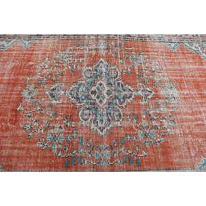 Alfombra vintage grande de 6.5x10.4 pies (198x318 cm), alfombra turca con diseño de plantas y árboles en color naranja. - Product Image 5