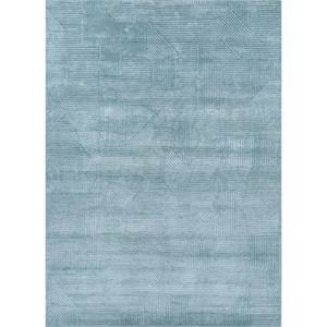 Tapis en laine et soie de bambou noué à la main bleu azalée, motif géométrique abstrait, pour la maison, le couloir, rectangulaire, patchwork AIWB-3061 pour adolescents - Product Image 1