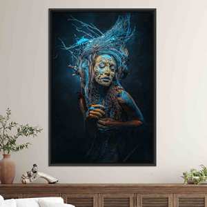 Modern Surreal Woman <b>Glass</b> Wall Art: Abstract <b>Girl</b> Print Canvas,BLACK FRAMED CANVAS - Product Image 1