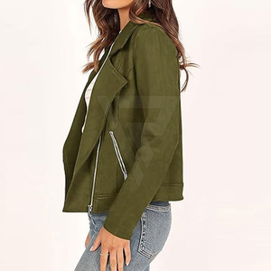 แจ็กเก็ตหนังนิ่มสำหรับผู้หญิงซิปสีพื้นระบายอากาศได้ดีสำหรับฤดูหนาวดีไซน์ใหม่คลาสสิก - Product Image 5