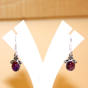 Boucles d'oreilles pendantes ethniques en argent sterling 925 faites à la main au Népal, avec pierres de guérison en améthyste et turquoise, bijoux tendance, cadeau idéal - Product Image 1