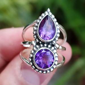 Navya <b>Craft</b> Women's Boho Statement Amethyst 925 Sterling Silver Handmade <b>Ring</b> Rhodium Sizes 4 13 for Christmas Anniversary - Product Image 2