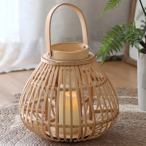 Handmade Vintage Wicker Bamboo Hanging Lanterns Floor Lamp Covers <b>and</b> Candle Holders Vietnam Decor for Wedding Home Decor - Product Image 1