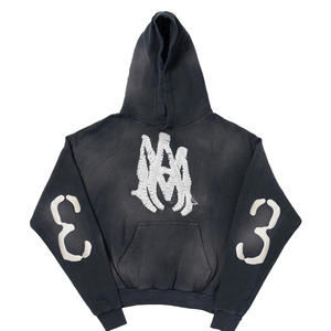 Acid Sun Fad Washed 100% Cotton Fleece Sudadera con capucha de gran tamaño para hombre Bordado 3D personalizado Ropa de calle Jersey Chaqueta de invierno - Product Image 1