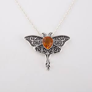 Collar de Plata de Ley con Colgante de Mariposa de Citrino, Estilo Antiguo, Filigrana, Joyería de Piedras Preciosas Hecha a Mano, Certificado IGI, Regalo - Product Image 1