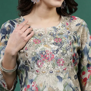 Ensembles de Kurta d'été en rayonne brodés de fleurs, coupe droite, style traditionnel indien, prêts-à-porter pour femmes, vente en gros - Product Image 1