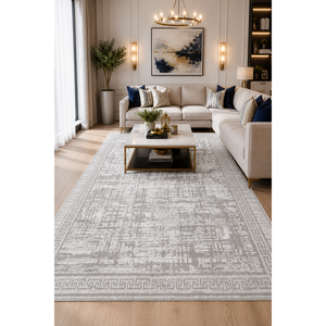 Tapis tissé à motif mosaïque gris pour usage domestique, textile artisanal - Product Image 1