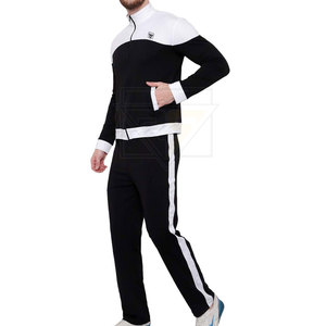 Haute qualité hommes survêtement pas cher prix 100% coton hommes survêtement rayures latérales pantalon col vestes survêtements pour hommes - Product Image 3
