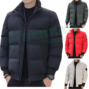 <b>White</b> Men's <b>Puffer</b> <b>Jacket</b> Stand Collar Zipper Closure Polyester Wadding Windproof Casual Winter Coat Front Embroidery High - Product Image 5