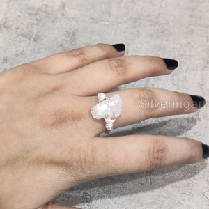 Bijoux en pierre brute Bague pour femme Pierre de lune arc-en-ciel naturelle Pierre de naissance de juin Bijoux en fil métallique Bague en argent sterling 925 - Product Image 3