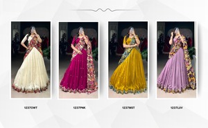 Diseñador Vichitra Silk Lehenga Choli con impresión digital invierno festivo boda Dupatta para pedidos a granel de fiesta - Product Image 6