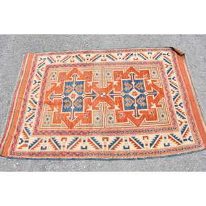 Tapis Kilim Orange Bleu Tapis Turc 3,5x5,3 pieds - Product Image 3