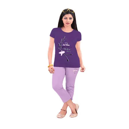뜨거운 판매 유행 여성 착용 카프리 세트 품질 보증 코튼 패브릭 여성 티셔츠 & 카프리 세트 수출