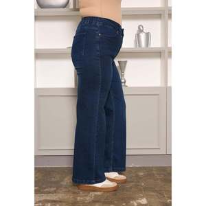 Pantalon à jambes larges à taille élastique, taille plus, Kim. Jeans en denim bleu - Product Image 2