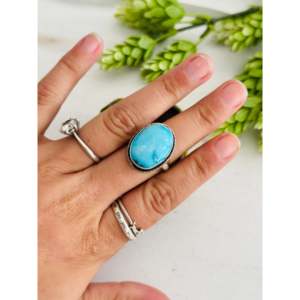 Eli Skeets Blue Ridge Turquoise Rose Gold Plated Sterling Silver <b>Adjustable</b> <b>Ring</b> Bezel Invisible Setting One Size Fits All Gift - Product Image 2
