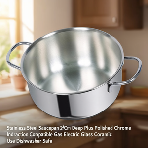 Stainless Steel Saucepan 24Cm Deep Plus Polished Chrome Induction Compatible Gas Electric Glass Ceramic Use Dishwasher Safe - Product Image 3
