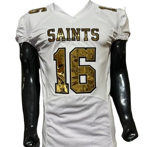 Camiseta de fútbol americano bordada, fotos reales, transpirable, de talla grande, estirable, sublimación, pantalón integrado, paquete de bandera corta - Product Image 1