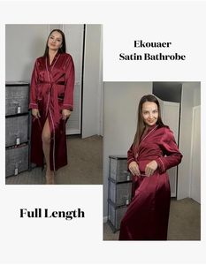 Ekouaer Women's Soft Lightweight Full Sleepwear Long Sleeve Satin Bathrobe Natural Floor-Length <b>Bridesmaid</b> Casual <b>Dresses</b> - Product Image 4