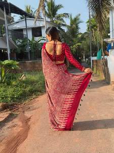 Nuevo Sari de Seda Gajji Suave y Pura, Ajrakh Bandhej, Elegante, para Mujeres Indias, Hecho en India, Sin Estampado, En Existencia - Product Image 3