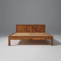 Lit sans rangement en teck massif, design moderne, finition miel clair, mobilier de chambre de haute qualité