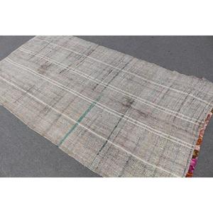 Alfombra Turca Vintage de 4.2x7.9 pies, Alfombra Marroquí Gris y Blanca - Product Image 4