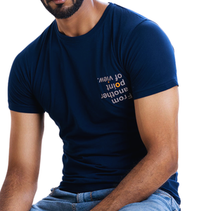 Camiseta de manga corta de algodón azul con estilo, cómoda tela de punto de 220 gramos, patrón sólido para uso diario - Product Image 4