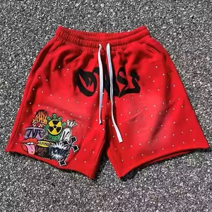 Cordón Puff estampado ropa de calle corta desgastado sol desteñido ácido lavado algodón francés Terry Fitness entrenamiento sudor pantalones cortos para hombres - Product Image 1