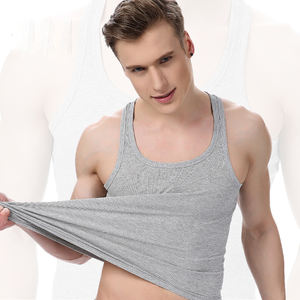 Camiseta sin mangas para hombre barata logotipo personalizado color sólido cómodo transpirable elástico cuello en U chaleco para hombre - Product Image 3