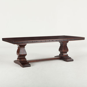 Meubles de salle à manger en bois de manguier massif spécialement conçus Table de salle à manger à pilier rond de l'Inde de forme rectangulaire - Product Image 1