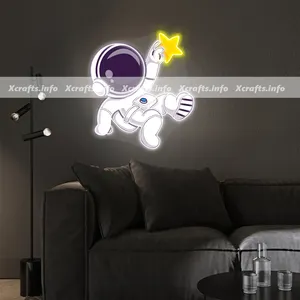 Astronaute Catching Star: Enseigne néon en acrylique à LED personnalisée Art Flex Decor pour les espaces d'inspiration cosmique
