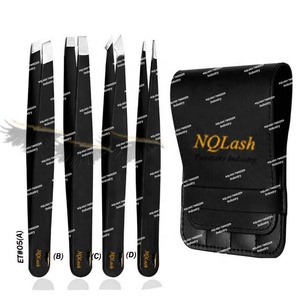 Pinzas para cejas con recubrimiento de polvo de Color negro, acero inoxidable, marca privada, pinzas para cejas NQLASH, precio al por mayor - Product Image 1