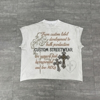 Débardeur Homme Personnalisé 100% Coton, Impression DTG, Effet Délavé Acide, Coupe Muscle, Bord Brut, Strass