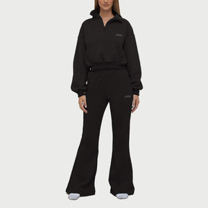 2025 nouveauté femmes Style décontracté survêtement de haute qualité tricoté polaire col montant évasé pantalons de survêtement pour automne saison costume - Product Image 3