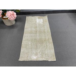 Turkish Vintage Rug 1.7x3.3 ft (51x102 cm), <b>Brown</b> <b>Wool</b> Rug - Product Image 3