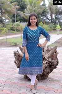 Designer Rayon <b>Kurti</b> Ready Made Ethnic Wear <b>for</b> <b>Women</b> Office & Casual Plus Size with Foil Print <b>for</b> Party Wear - Product Image 4