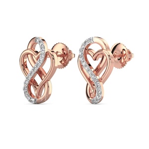 Romantic <b>Infinity</b> Heart Diamond Stud Earrings in White or <b>Rose</b> Gold IGI Certified for Weddings and Parties - Product Image 2