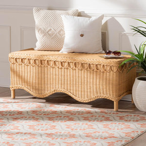 Banco Decorativo de Ratán Estilo Bohemio DreamCraft con Borde Festoneado, Elegante Mueble de Dormitorio de Vietnam - Product Image 2